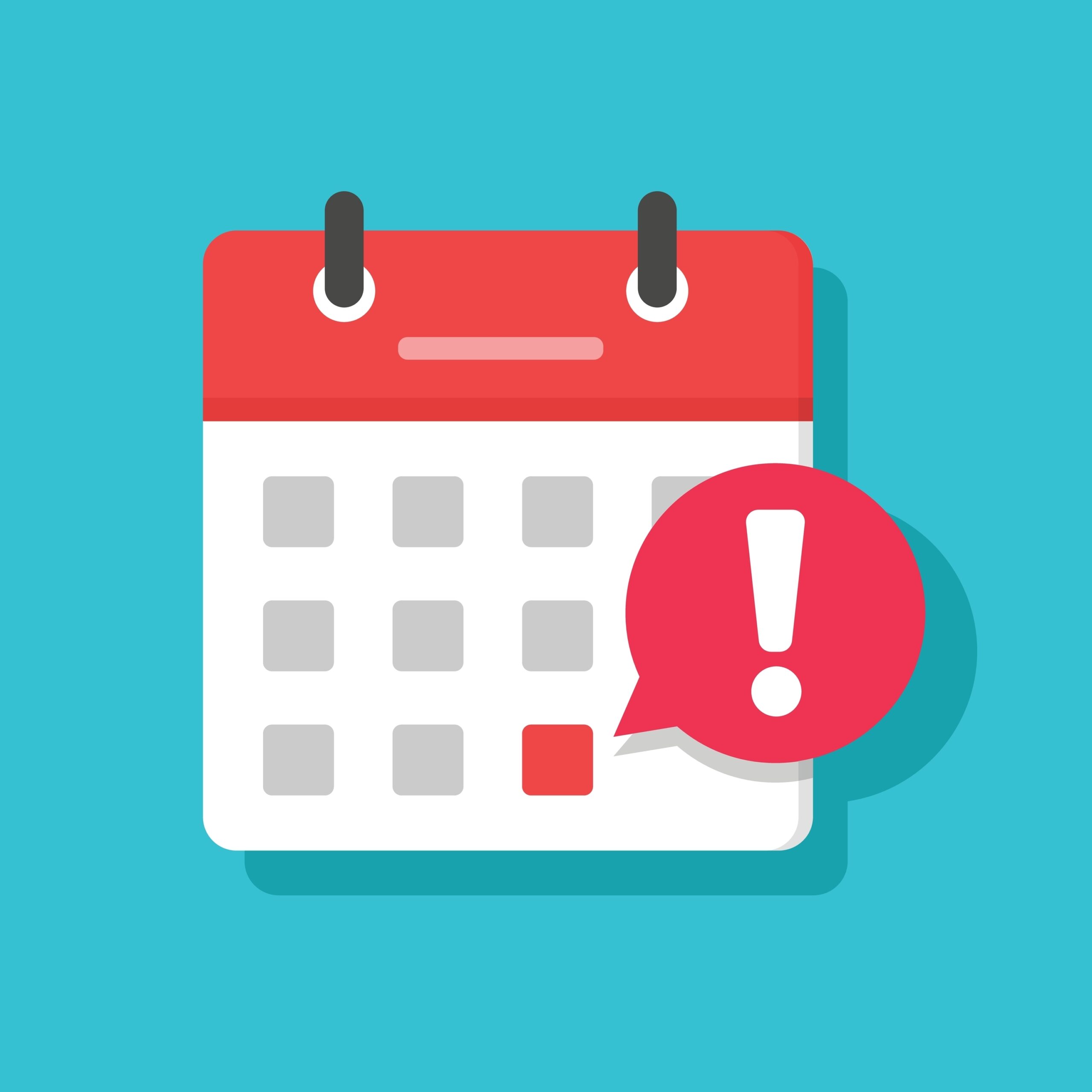 Calendar,Deadline,Notice,Or,Event,Reminder,Notification,Icon,,Flat,Vector Tax time with wooden alphabet blocks, red alarm clock, calculator and pen on 1040 tax form background